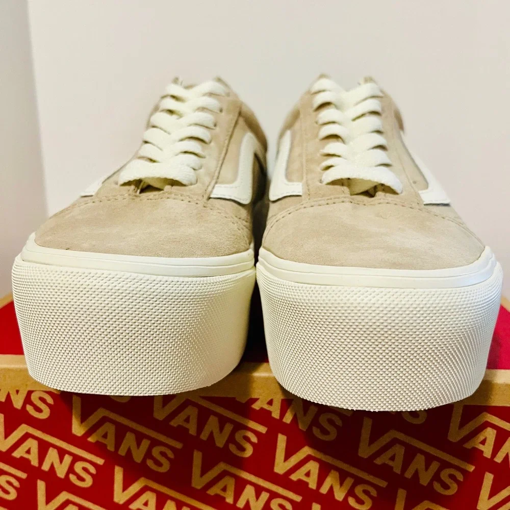 Vans Old Skool Stackform Women 6 Men 4.5 Incense Beige Pig Suede Platform Sneaks